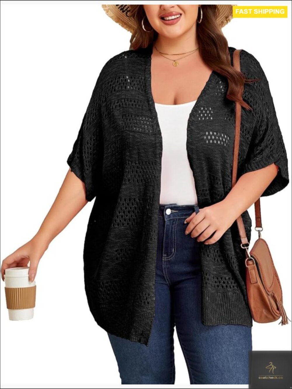 Plus Size Crochet Cardigan Oversized Boho Short Sleeve Knit Sweater Beach Cover